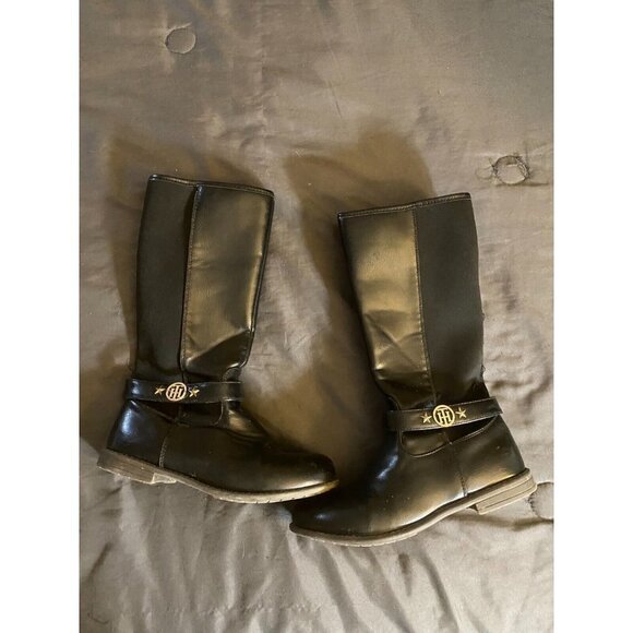 Tommy Hilfiger girls Size 3 Boots Black Riding Design Classic Side Zip Tall - Picture 1 of 5